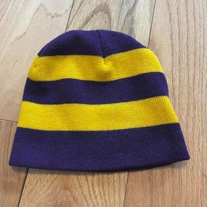 Purple and Yellow Striped Beanie Hat